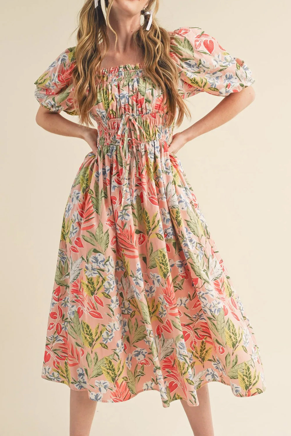 Pink Floral Smocked Maxi Dress RTS
