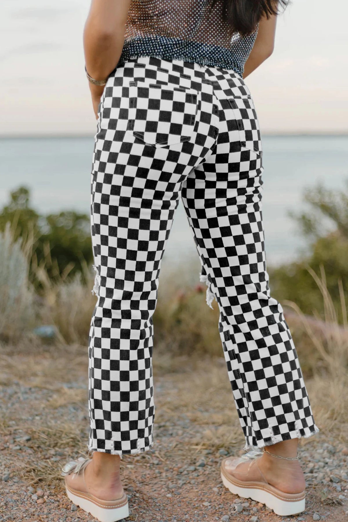 Checkered Distressed Denim