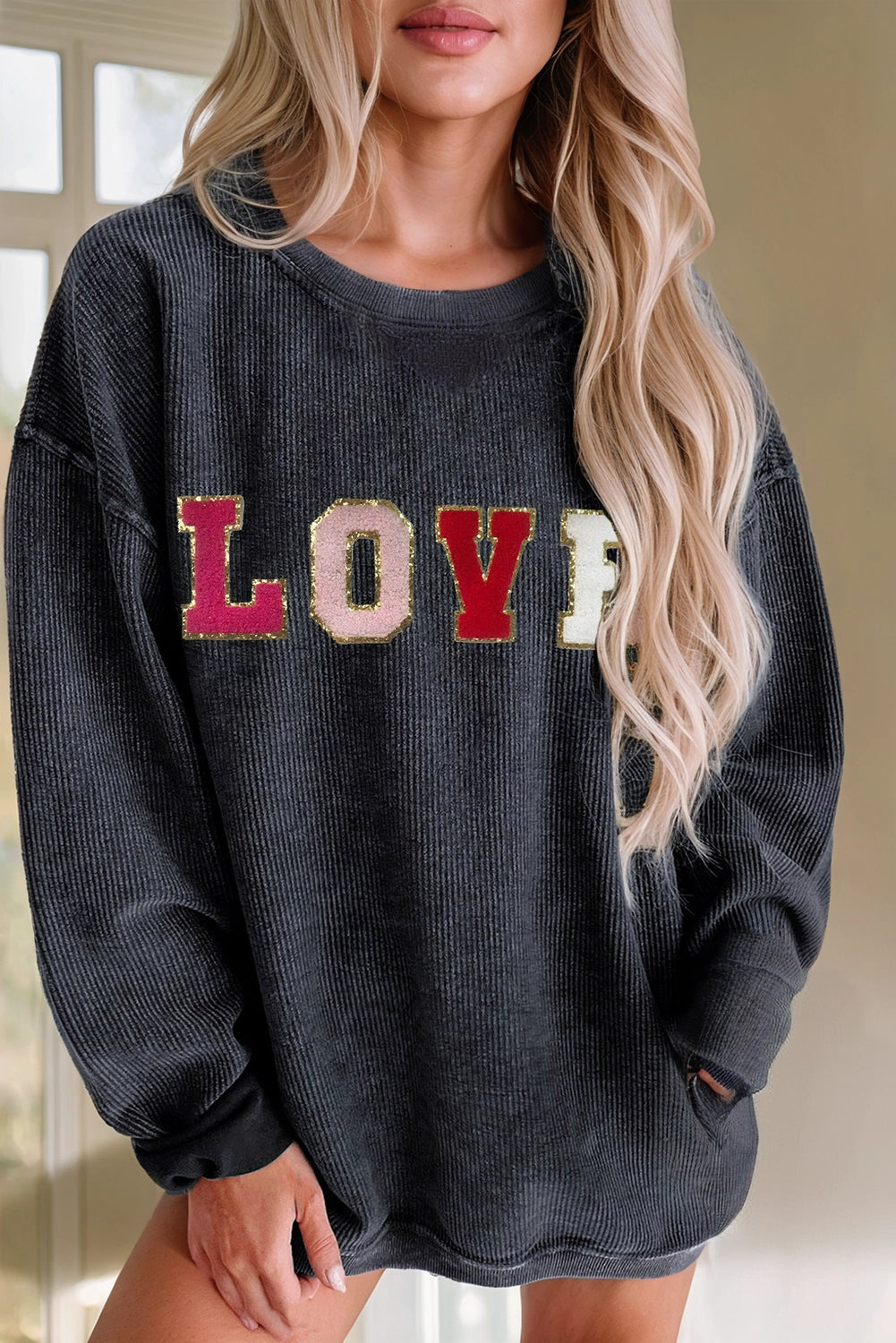 LOVE Chenille Patch Corded Crew-Valentines
