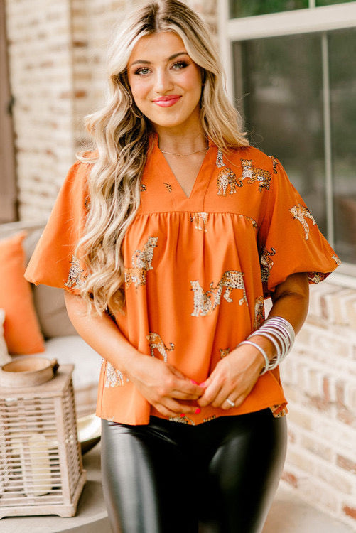 Orange Cheetah Plus Size Top- PC