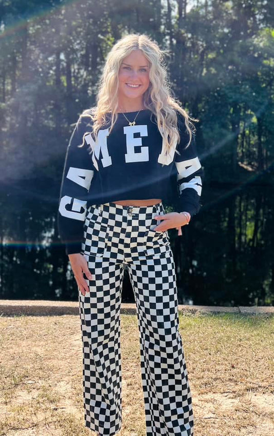 Checkin' Me Out Checkered Denim Pants-DEALS