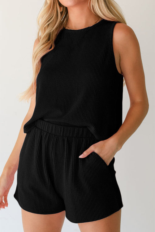 Black Sleeveless Ribbed Set ⭐️