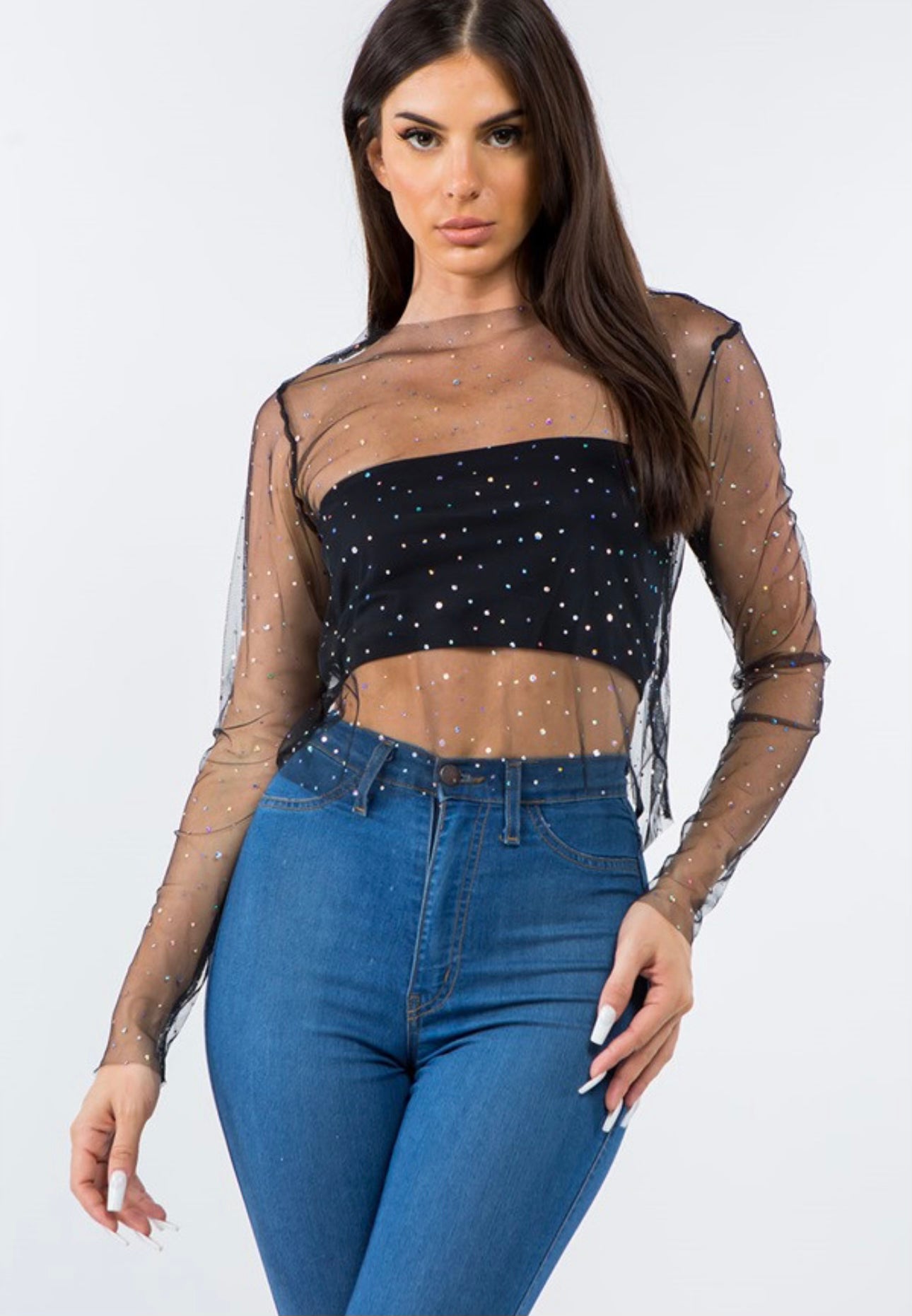 Sheer Mesh Rhinestone Top 🪩