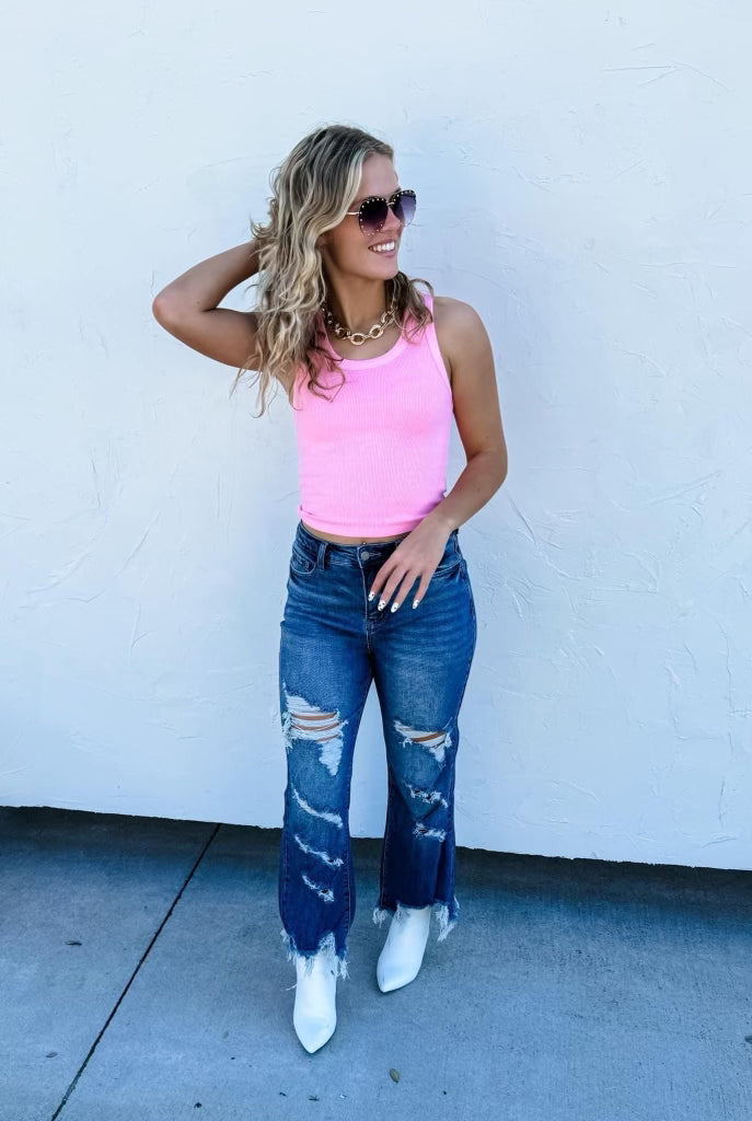 Dark Wash Urban Distressed Crop Jeans 🪩