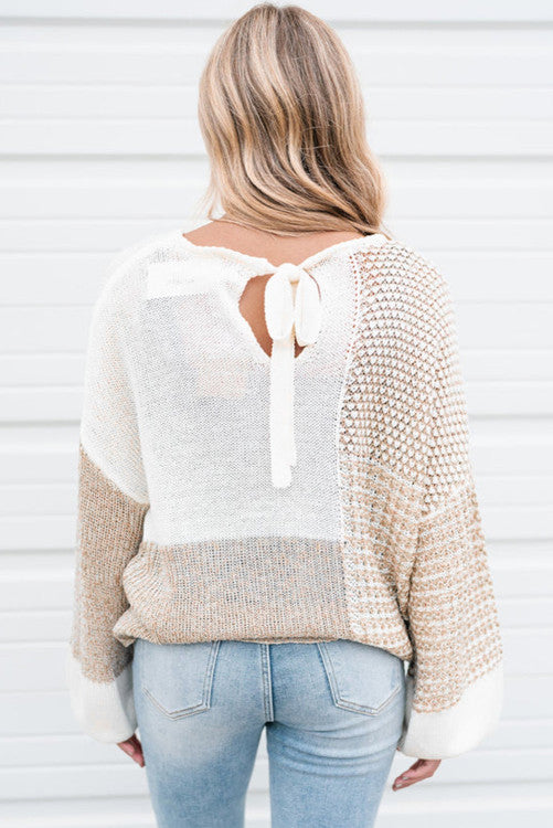 Oatmeal Color Block Tie Long Sleeve- PC