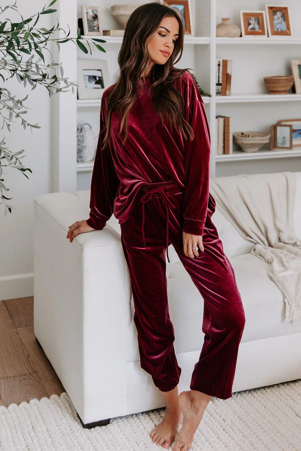 Into The Night Red Velvet Lounge Set-VALENTINES