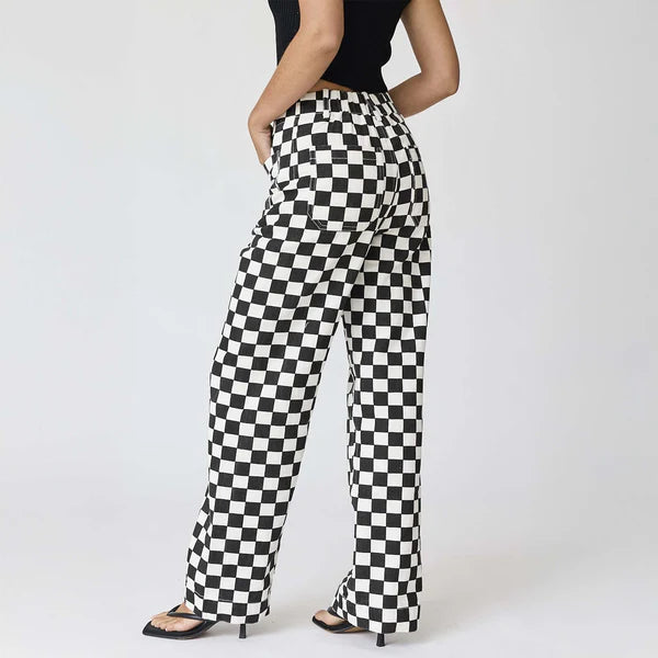Checkin' Me Out Checkered Denim Pants-DEALS