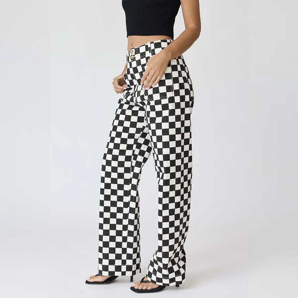 Checkin' Me Out Checkered Denim Pants-DEALS
