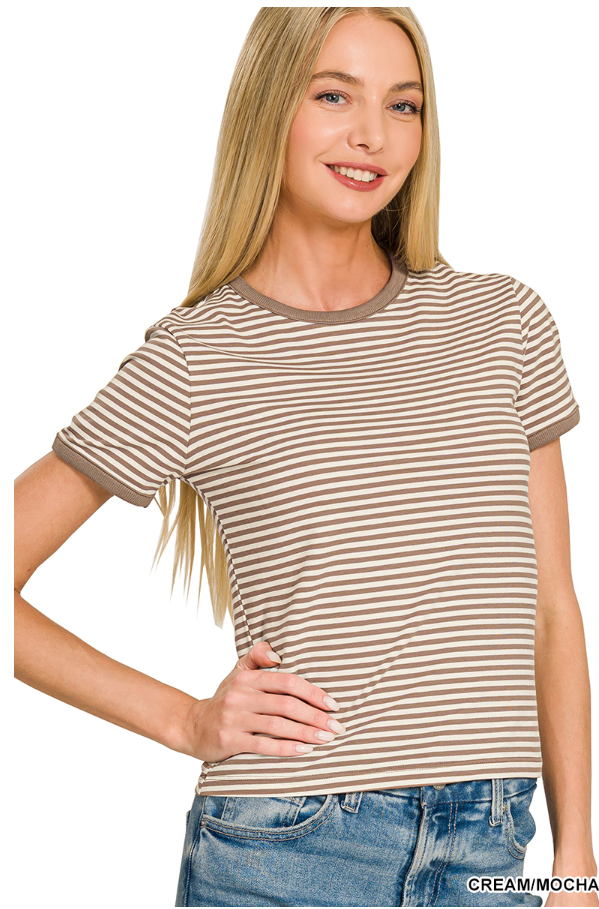 Mocha Ribbed Contrast Tee