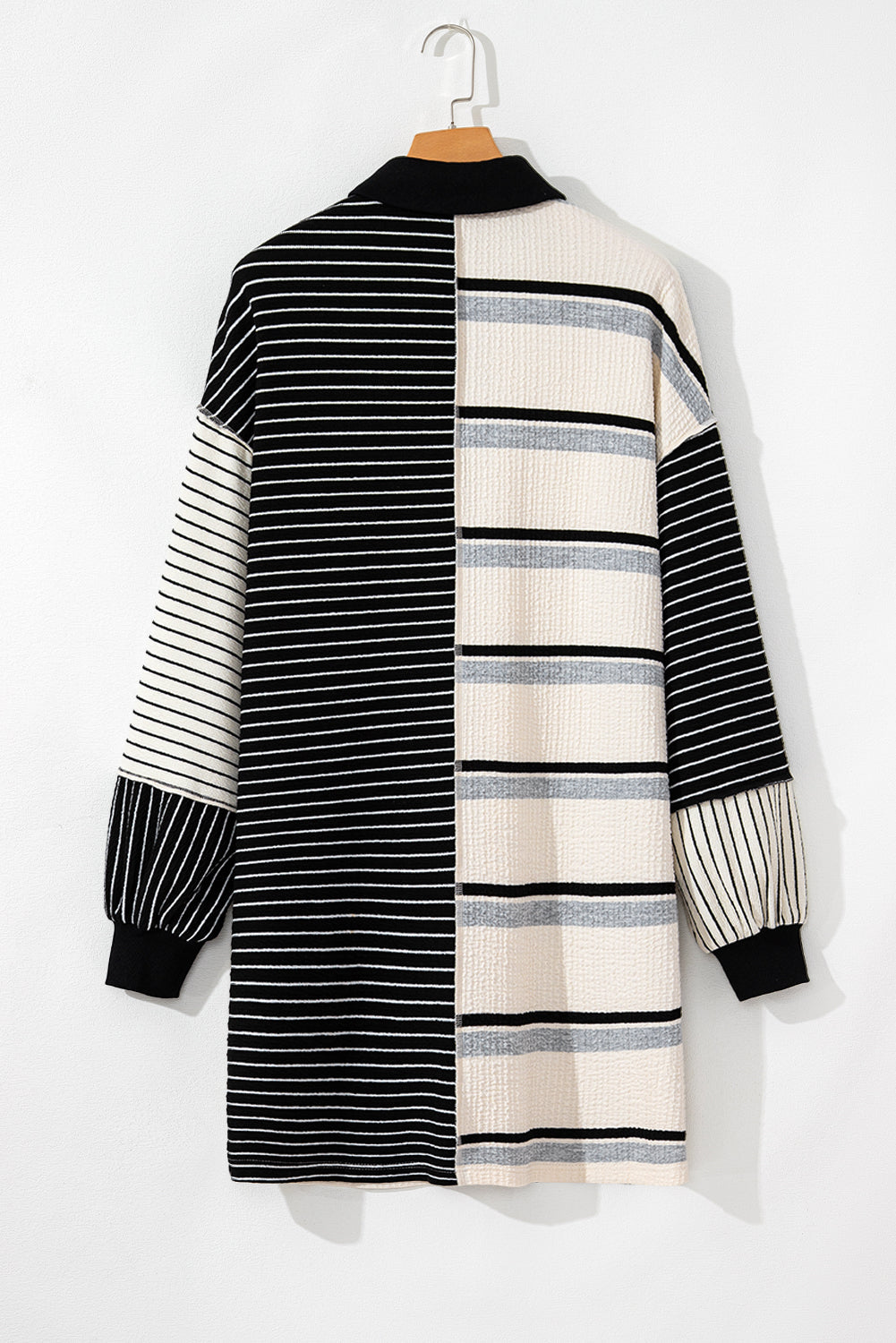 Black Stripe Colorblock Henley Mini Dress RTS