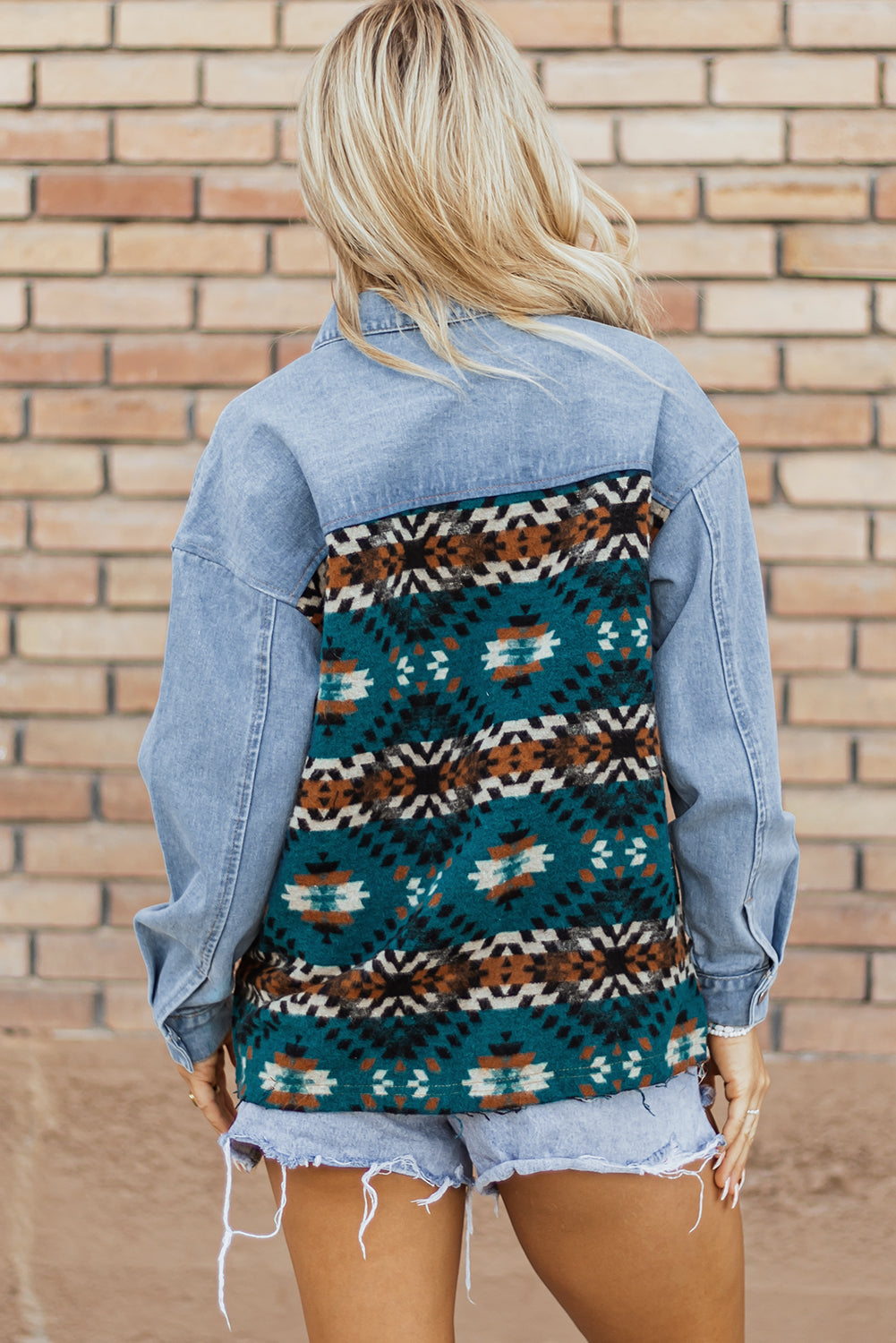 Teal Aztec Denim Shacket-PO