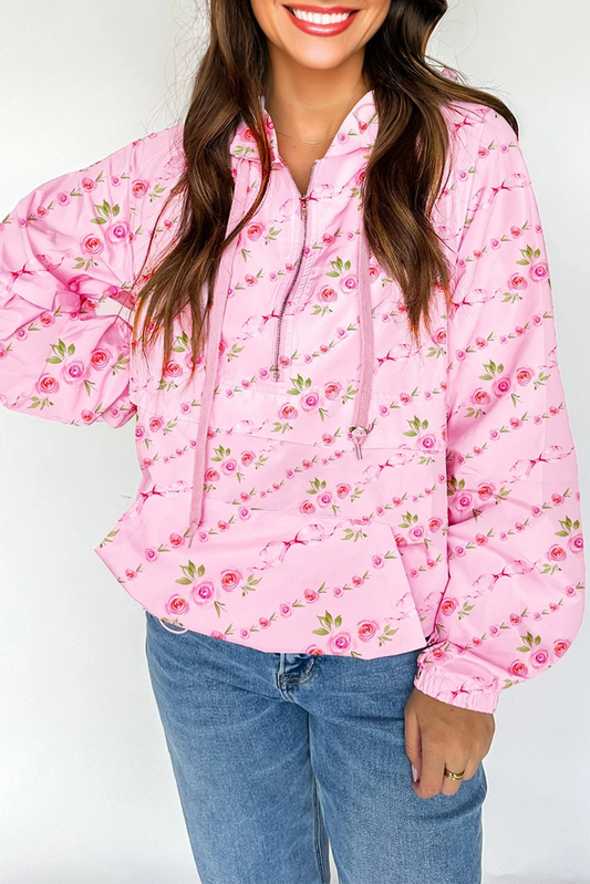 Pink Floral Half Zip-DEALS