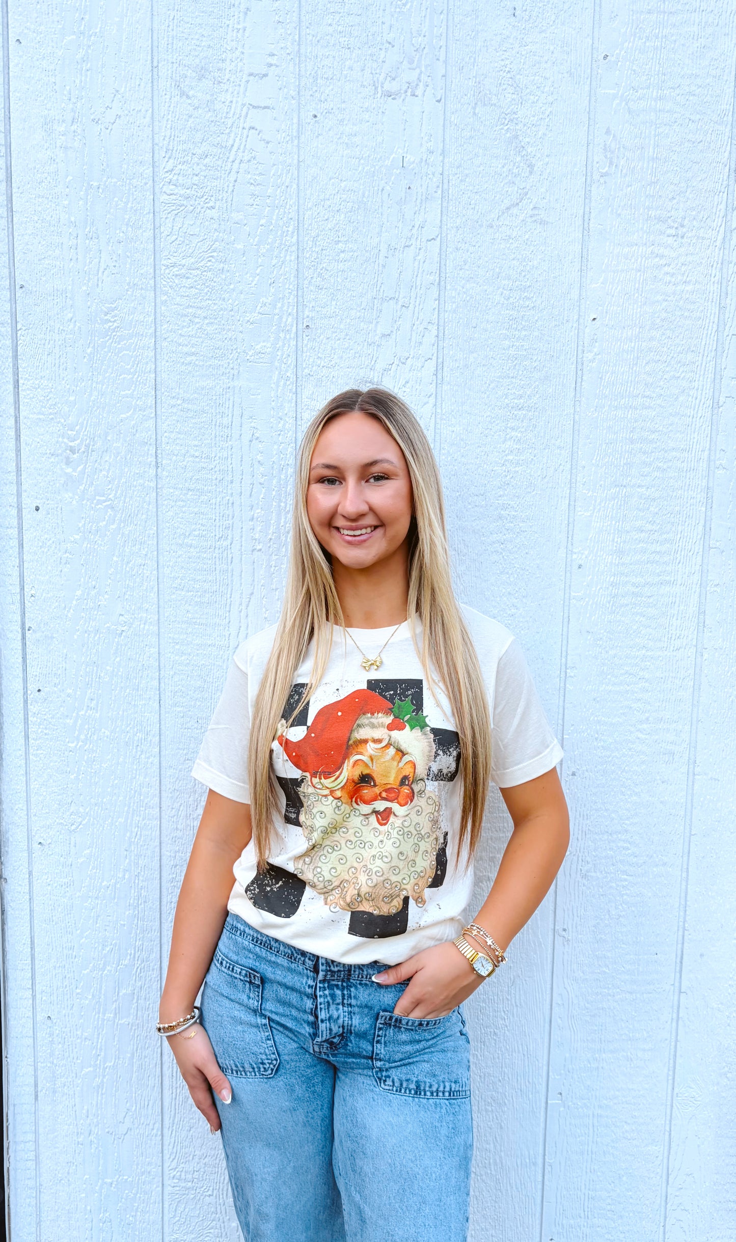 Santa Rhinestone Graphic Tee-DEALS