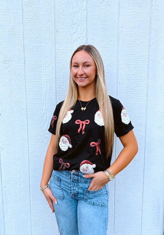 Bow Santa Sequins Top-DEALS