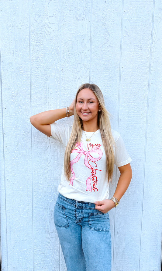 Merry Christmas Coquette Graphic Tee-DEALS