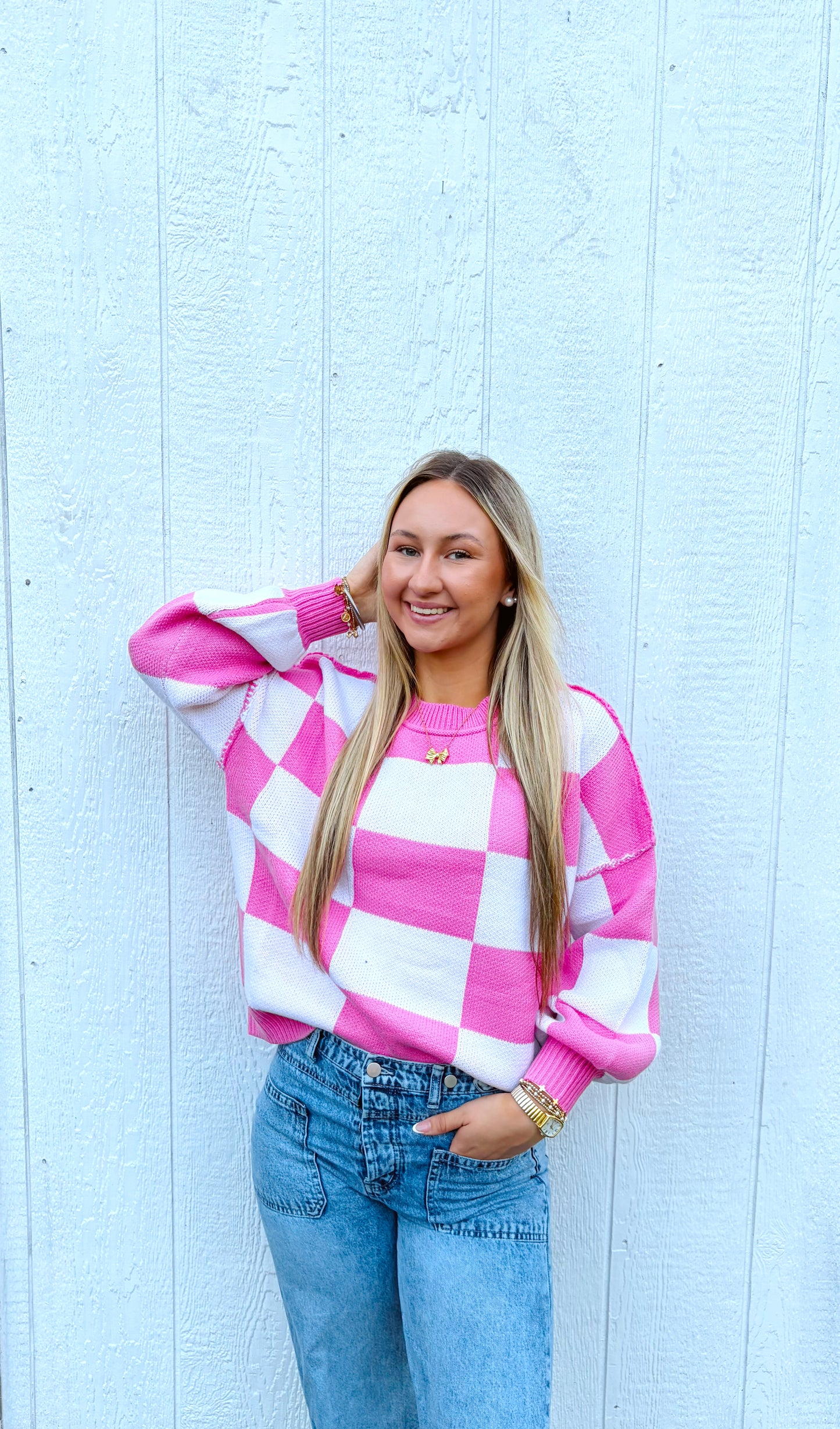Pink Checkered Sweater-DEALS