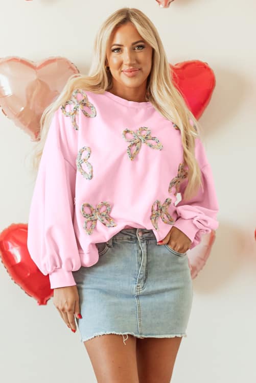 Light Pink Thread Bow Sweater-DEALS