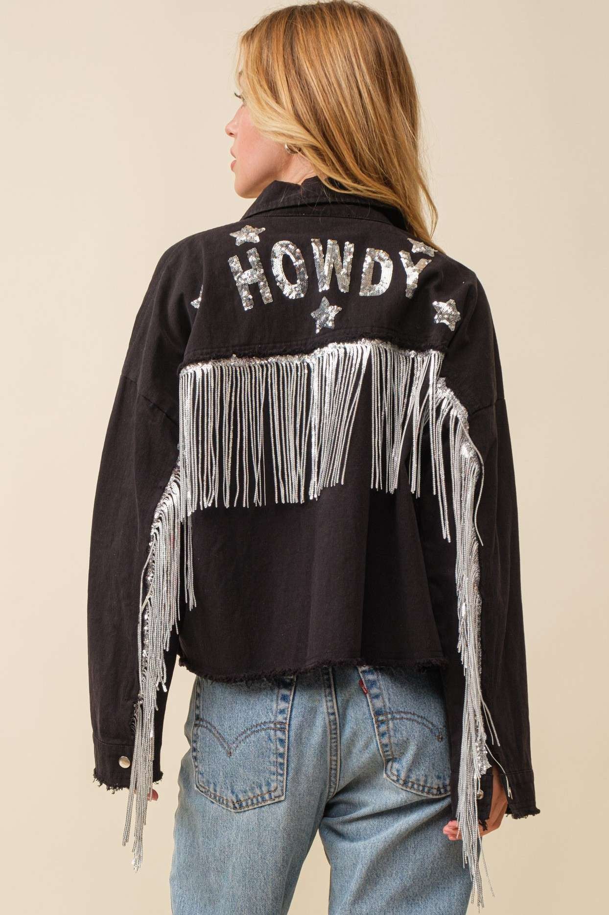 HOWDY Sequin Fringe Denim Jacket-PO