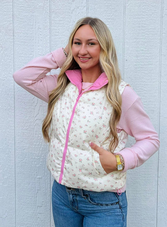 Floral Puffer Vest-DEALS