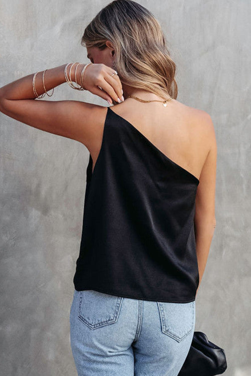 Satin One Shoulder Tank•