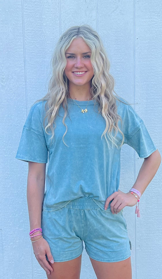 Dusty Blue Acid Wash Set-DEALS