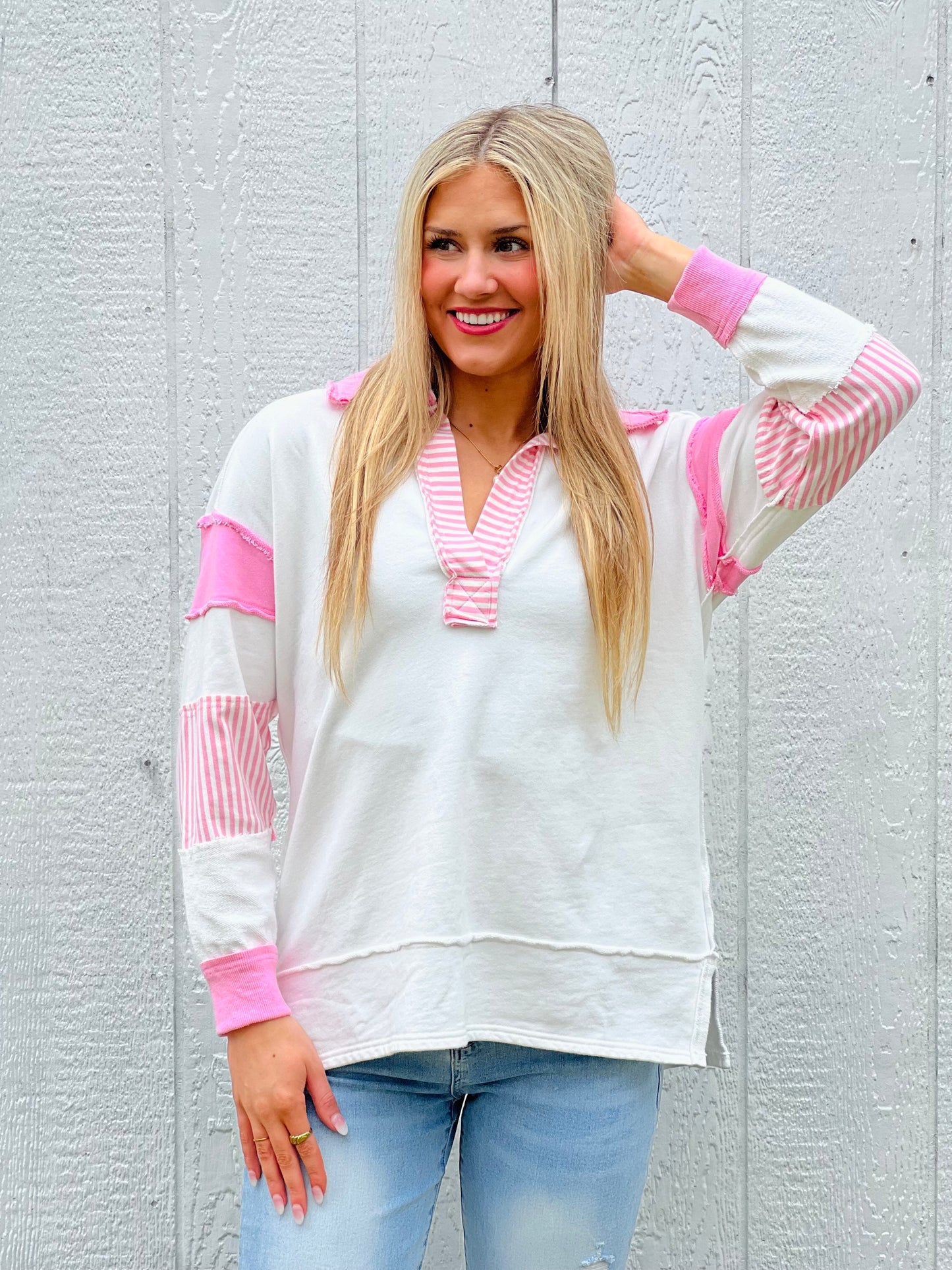 Pink Striped French Terry Top-DEALS