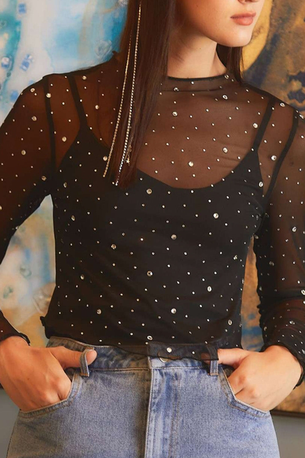 Rhinestone Mesh Top-DEALS