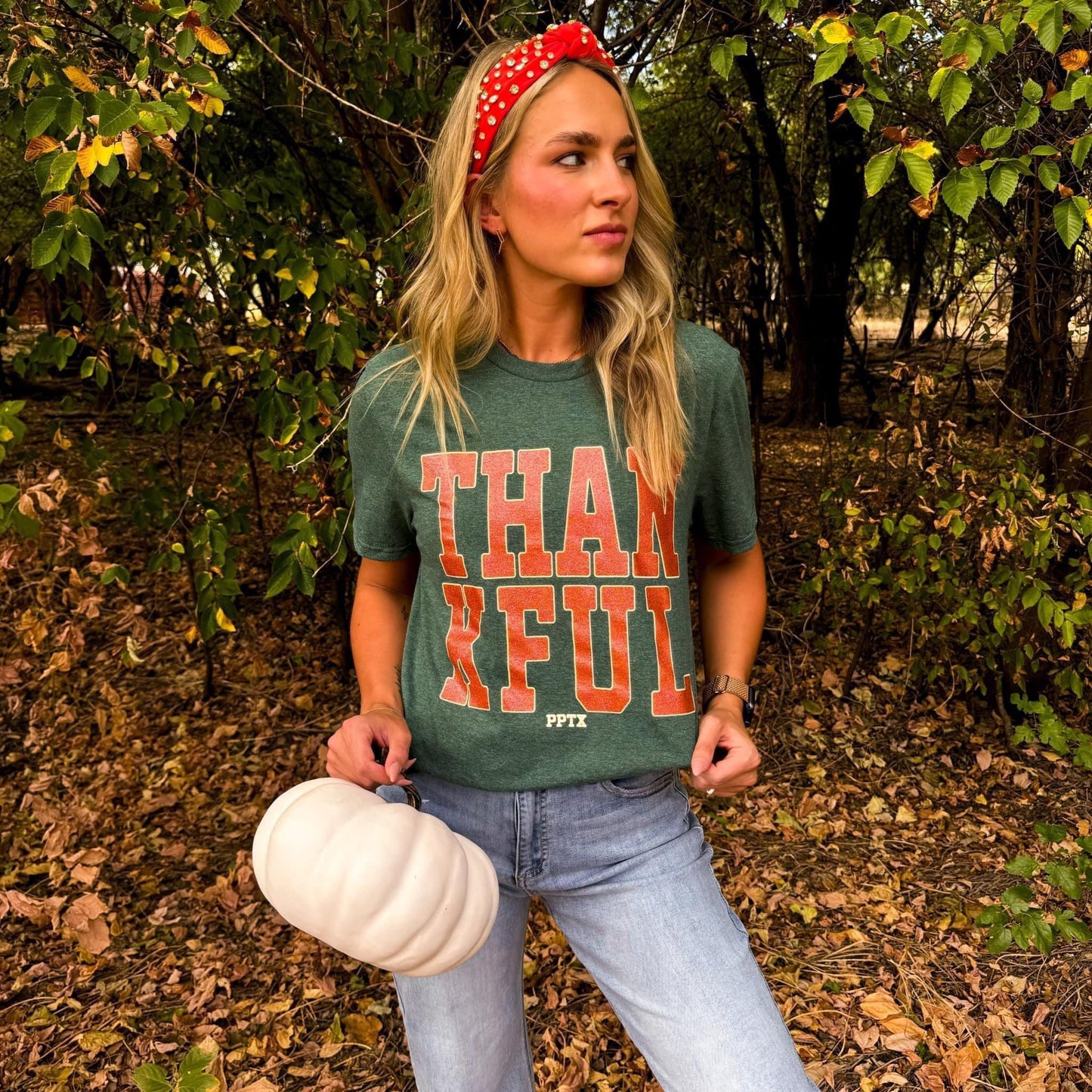 Thankful Glitter Ink Graphic Tee-DEALS