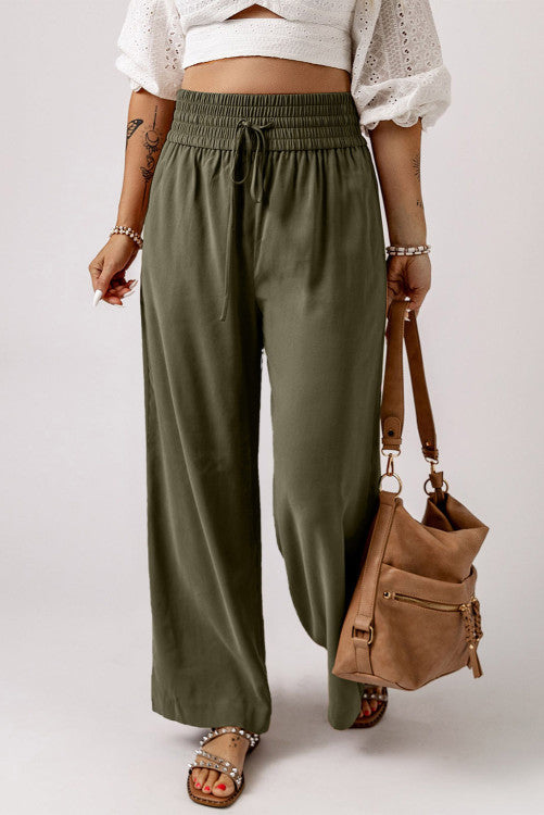 Green Wide Leg Causal Pants•