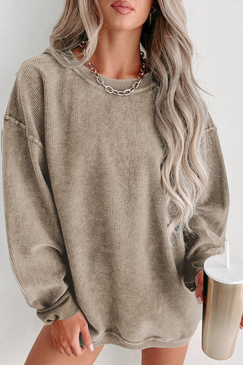 Khaki Oversized Corded Crew-DEALS