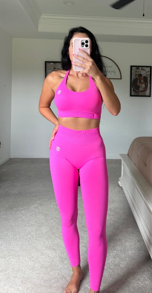 Bonded Legging and Sports Bra Set-Hot Pink