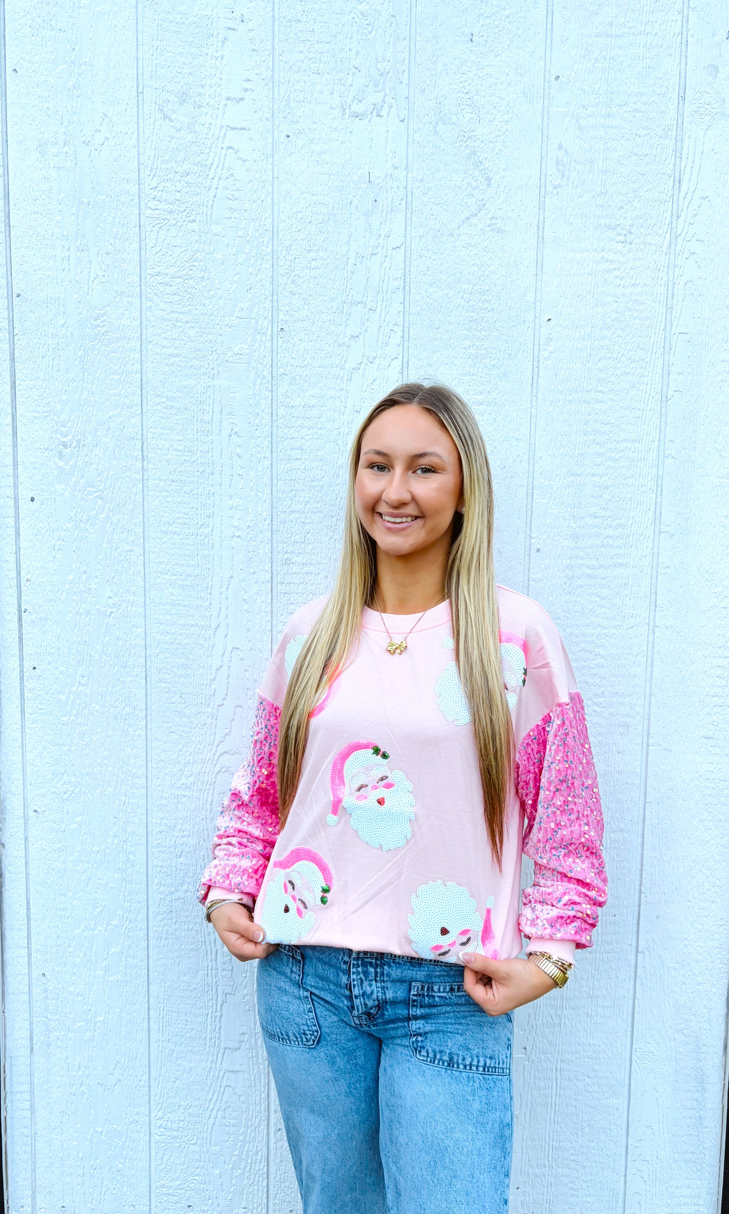 Santa Sequins Pink Top-DEALS