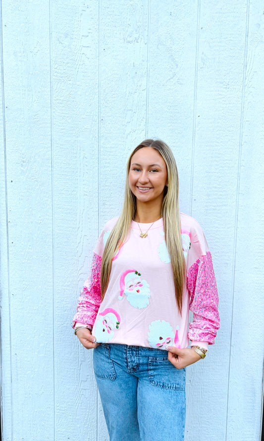 Santa Sequins Pink Top-DEALS