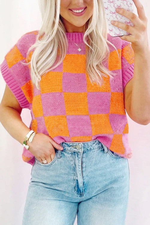 Checkered Sweater Top•