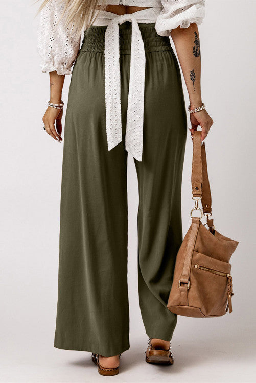 Green Wide Leg Causal Pants•