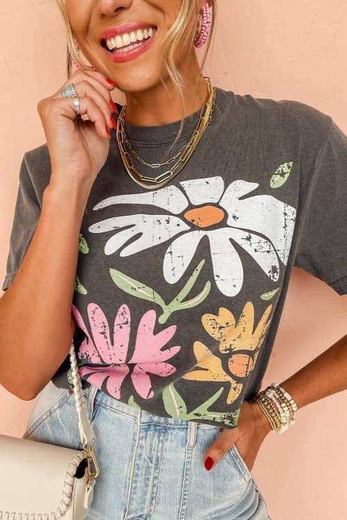 Floral Acid Wash Tee- DEALS