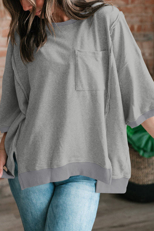 Exposed Hem Grey Pocket Tee•