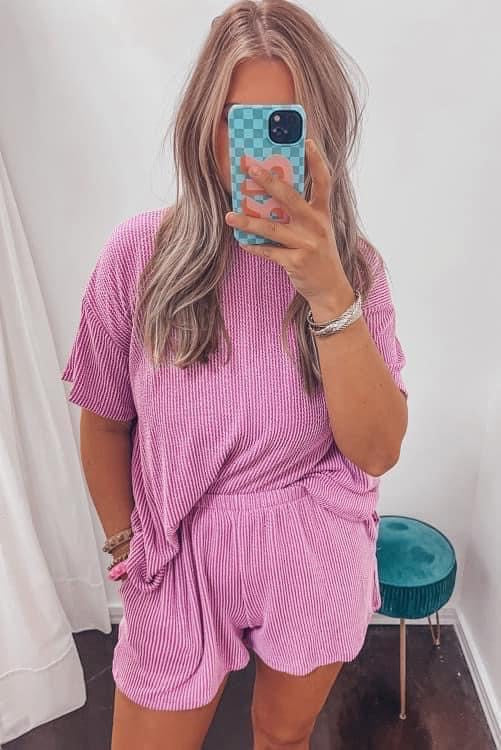 Pink Ribbed Comfy Set-DEALS