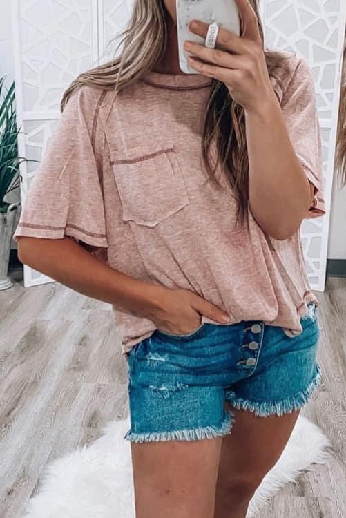 Dusty Rose Pocket Tee-DEALS