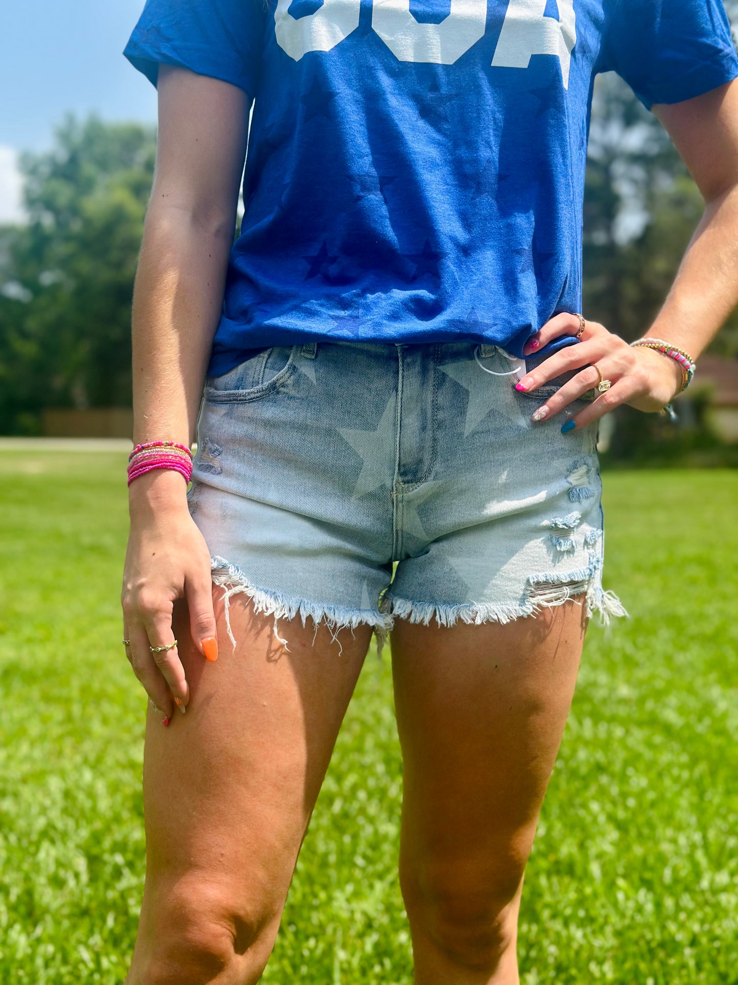 Star of the Show Risen Denim Shorts-DEALS