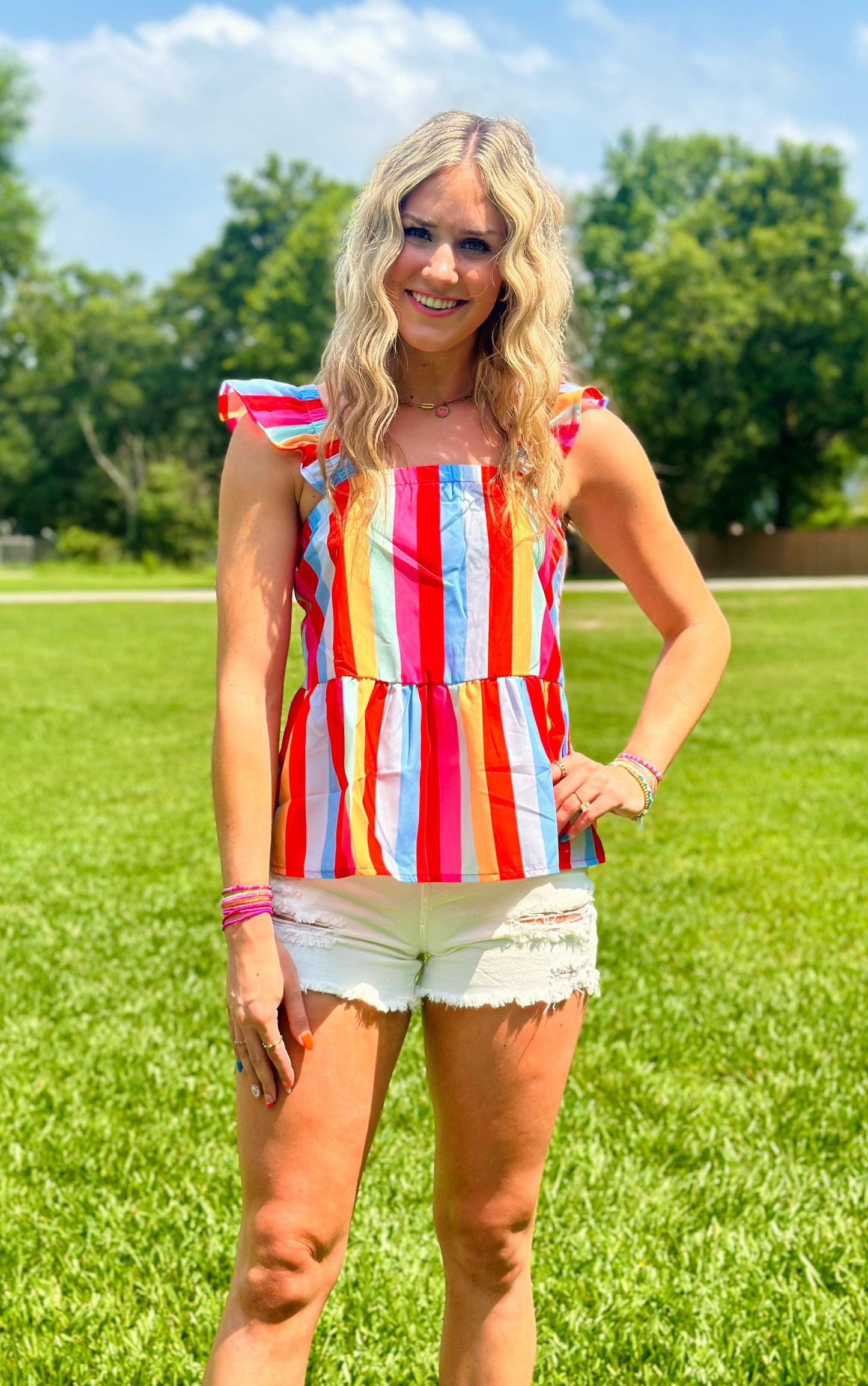 Striped Ruffle Tank-DEALS