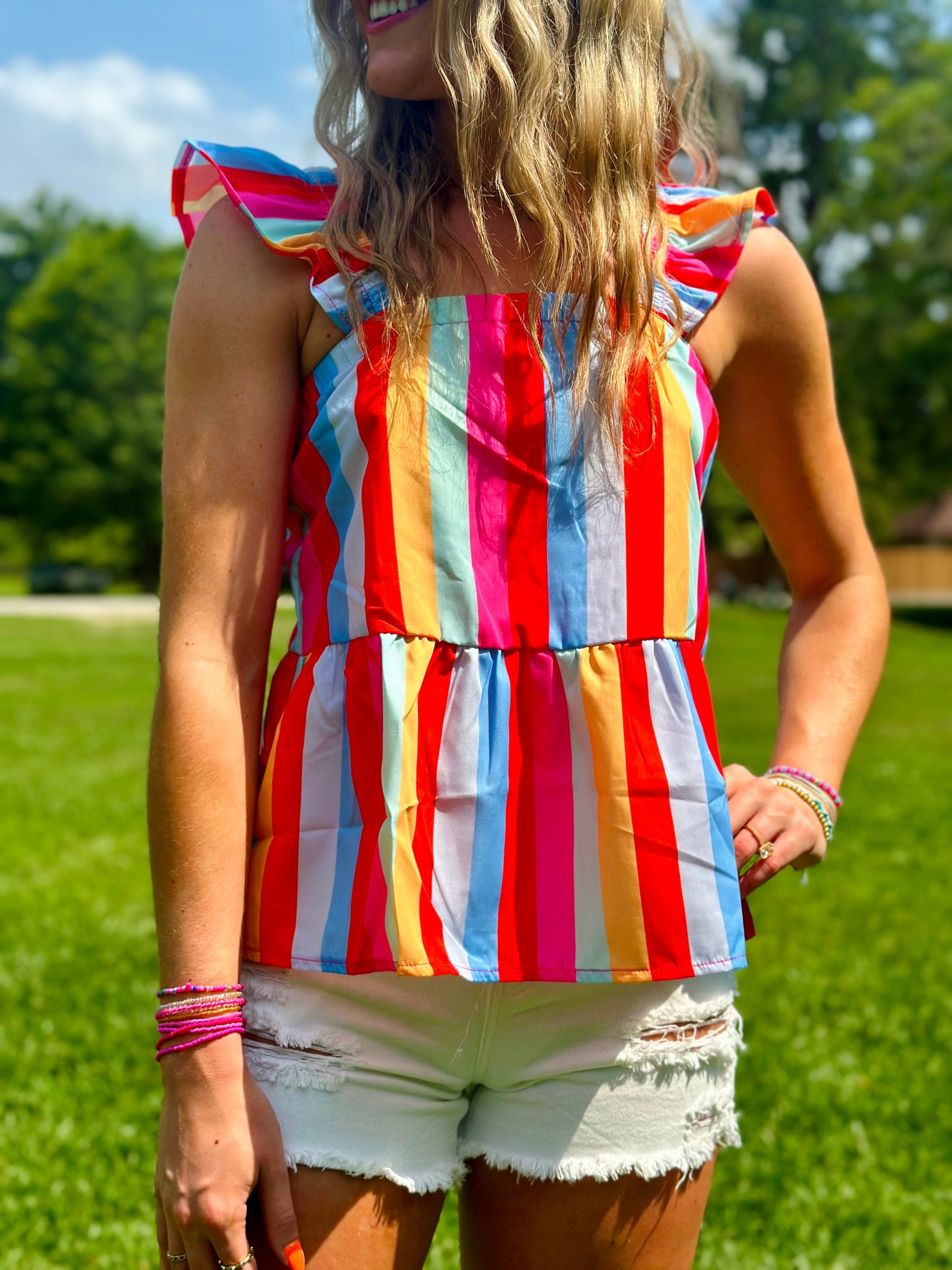 Striped Ruffle Tank-DEALS