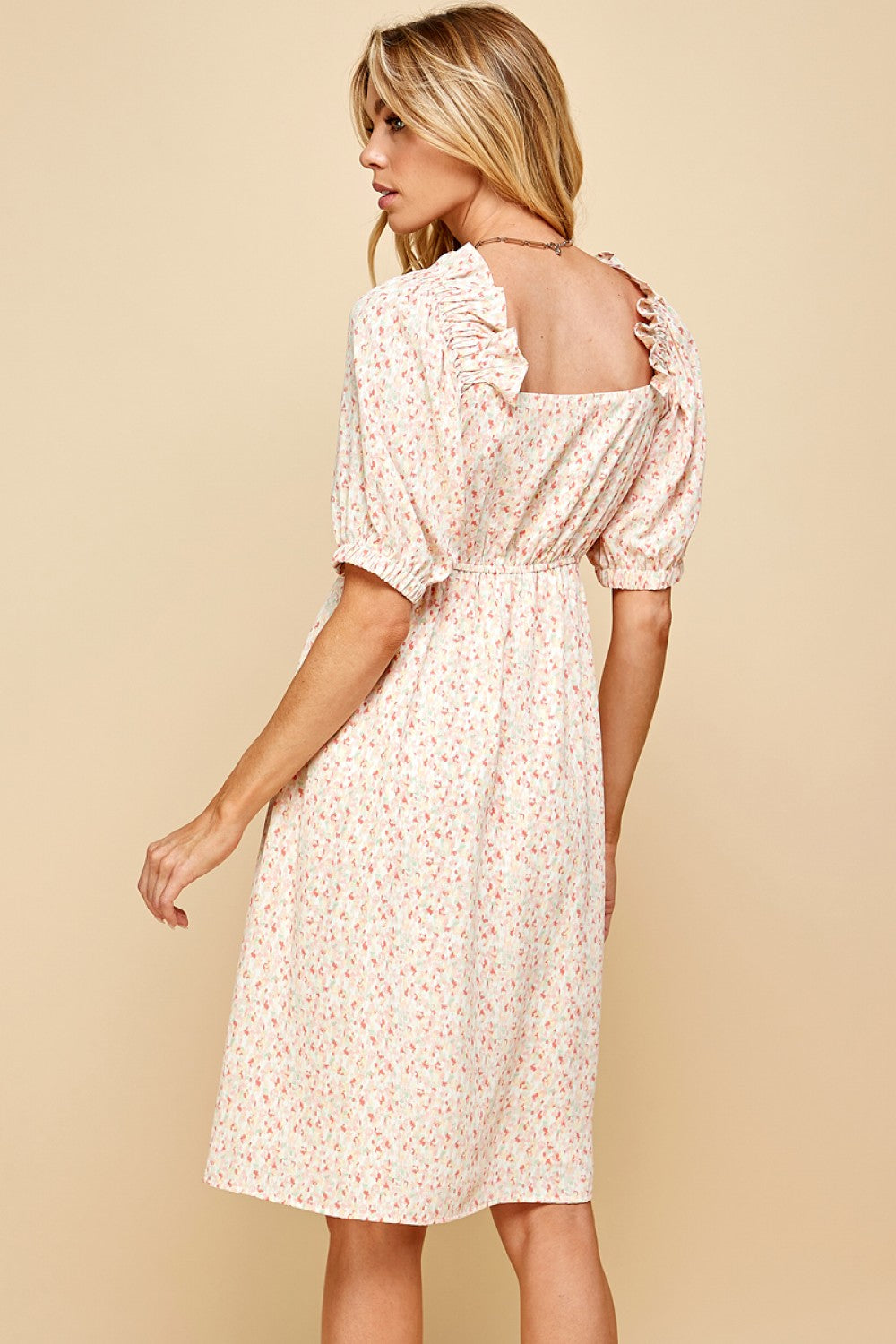 Ditsy Print Balloon Sleeve Dress-DEALS