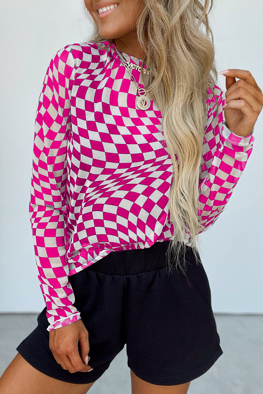 Pink and White Checkered Top-DEALS