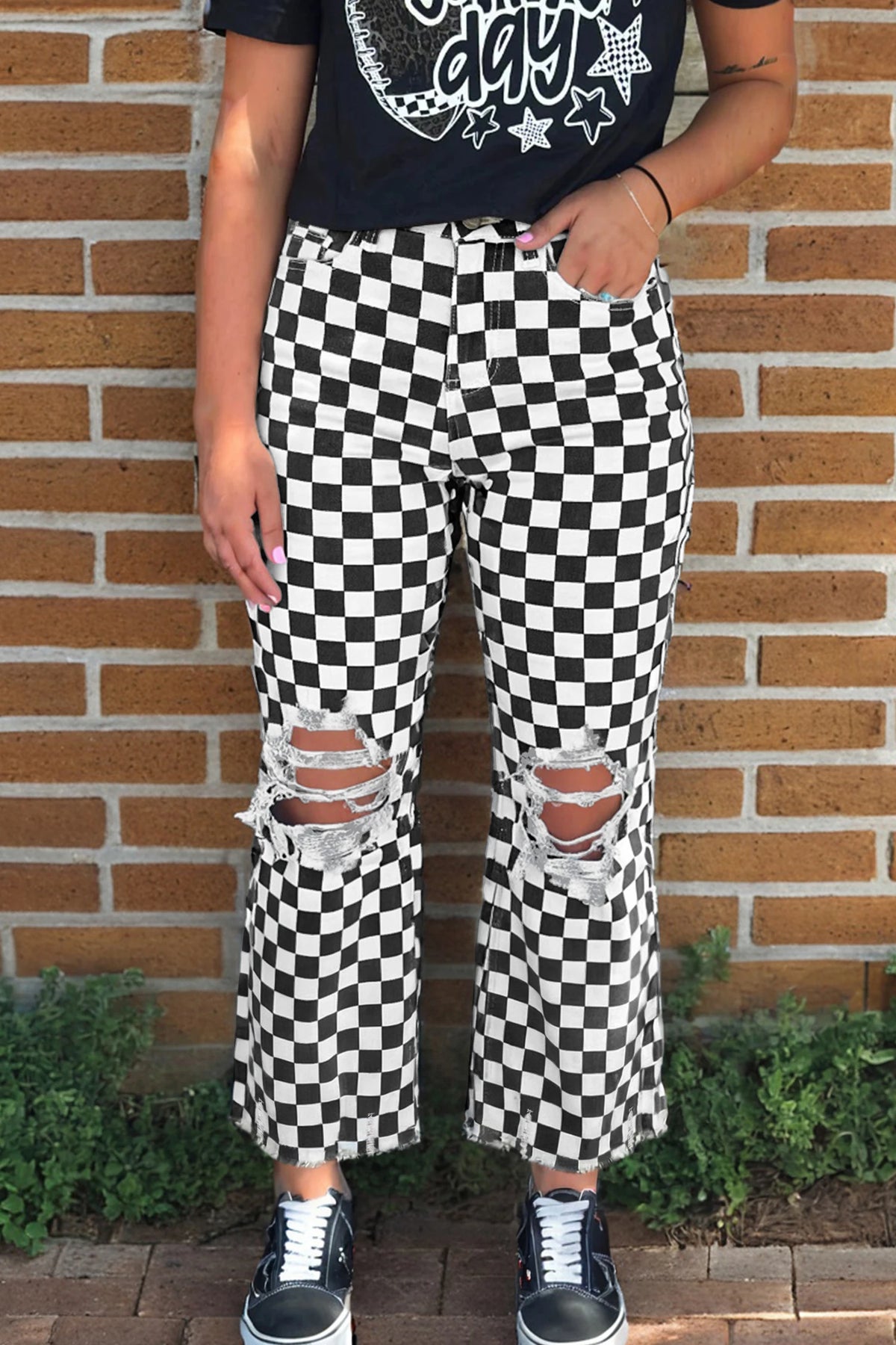 Checkered Distressed Denim