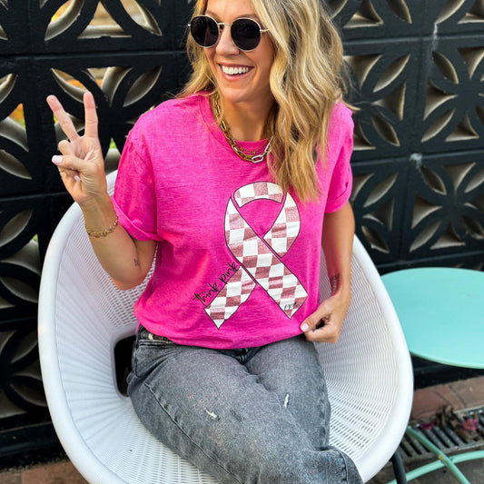 Think Pink Checkered Breast Cancer Tee-DEALS